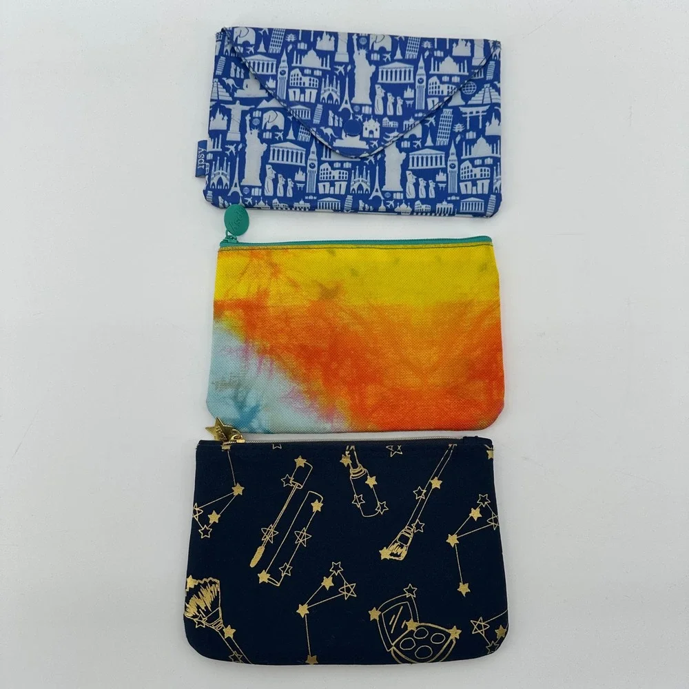 Ipsy Makeup Bag Set of 3 Celestial Tie Dye Global Landmarks Travel Pouches